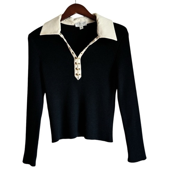 St. John Sport by Marie Gray Contrast Trim Button Up Ribbed Knit Polo Sweater M - Picture 1 of 10